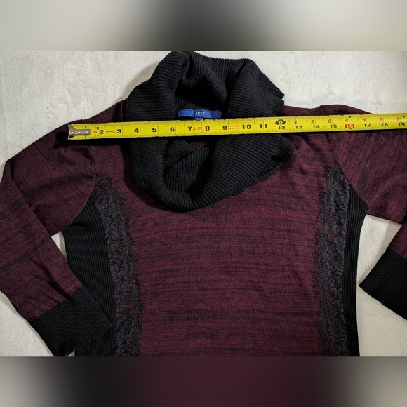 Apt 9 Sweater Lace Detail Cowl Neck Burgundy & Black Color Size Petite Medium - Picture 4 of 5